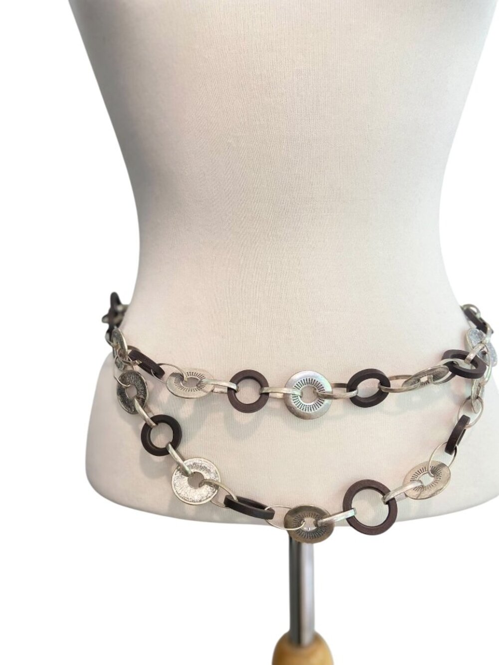 Silver & balck,  dark brown Circle Link Adjustable Chain Belt heavy metal brown